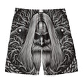 Black And White Odin With Crows Print Men's Swim Trunks