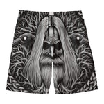 Black And White Odin With Crows Print Men's Swim Trunks