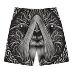Black And White Odin With Crows Print Men's Swim Trunks