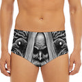 Black And White Odin With Crows Print Men's Triangle Swim Briefs