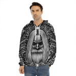 Black And White Odin With Crows Print Men's Velvet Pullover Hoodie