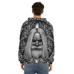 Black And White Odin With Crows Print Men's Velvet Pullover Hoodie