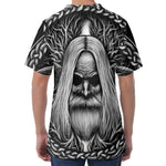 Black And White Odin With Crows Print Men's Velvet T-Shirt