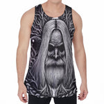 Black And White Odin With Crows Print Men's Velvet Tank Top