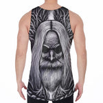 Black And White Odin With Crows Print Men's Velvet Tank Top