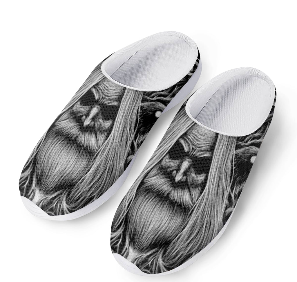 Black And White Odin With Crows Print Mesh Casual Shoes