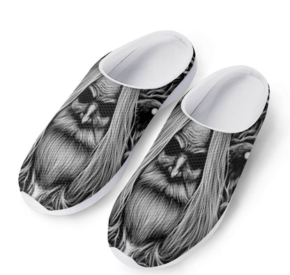 Black And White Odin With Crows Print Mesh Casual Shoes