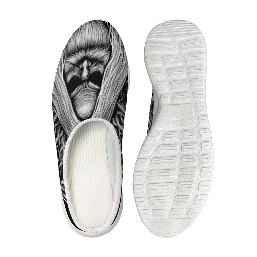 Black And White Odin With Crows Print Mesh Casual Shoes