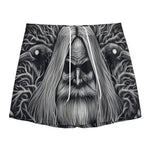 Black And White Odin With Crows Print Mesh Shorts