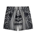 Black And White Odin With Crows Print Mesh Shorts