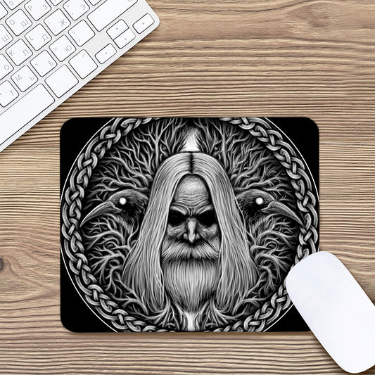 Black And White Odin With Crows Print Mouse Pad