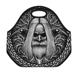 Black And White Odin With Crows Print Neoprene Lunch Bag