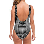 Black And White Odin With Crows Print One Piece Swimsuit