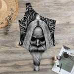 Black And White Odin With Crows Print One Shoulder Bodysuit