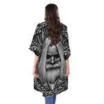 Black And White Odin With Crows Print Open Front Beach Cover Up