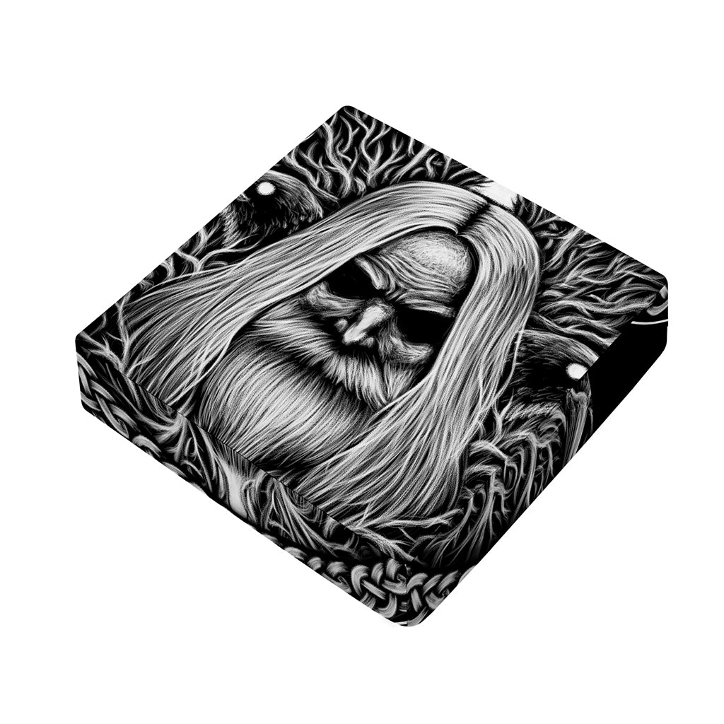 Black And White Odin With Crows Print Outdoor Seat Cushion Cover
