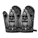 Black And White Odin With Crows Print Oven Mitts