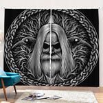 Black And White Odin With Crows Print Pencil Pleat Curtains