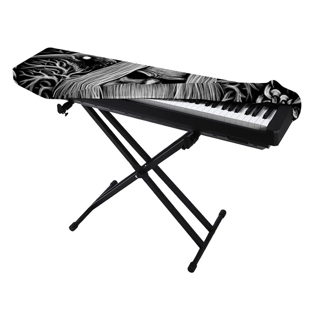 Black And White Odin With Crows Print Piano Keyboard Cover