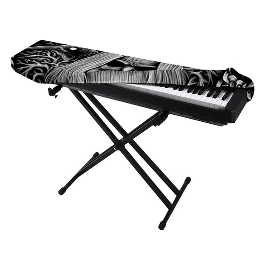 Black And White Odin With Crows Print Piano Keyboard Cover