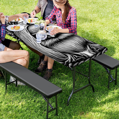 Black And White Odin With Crows Print Picnic Table Cover
