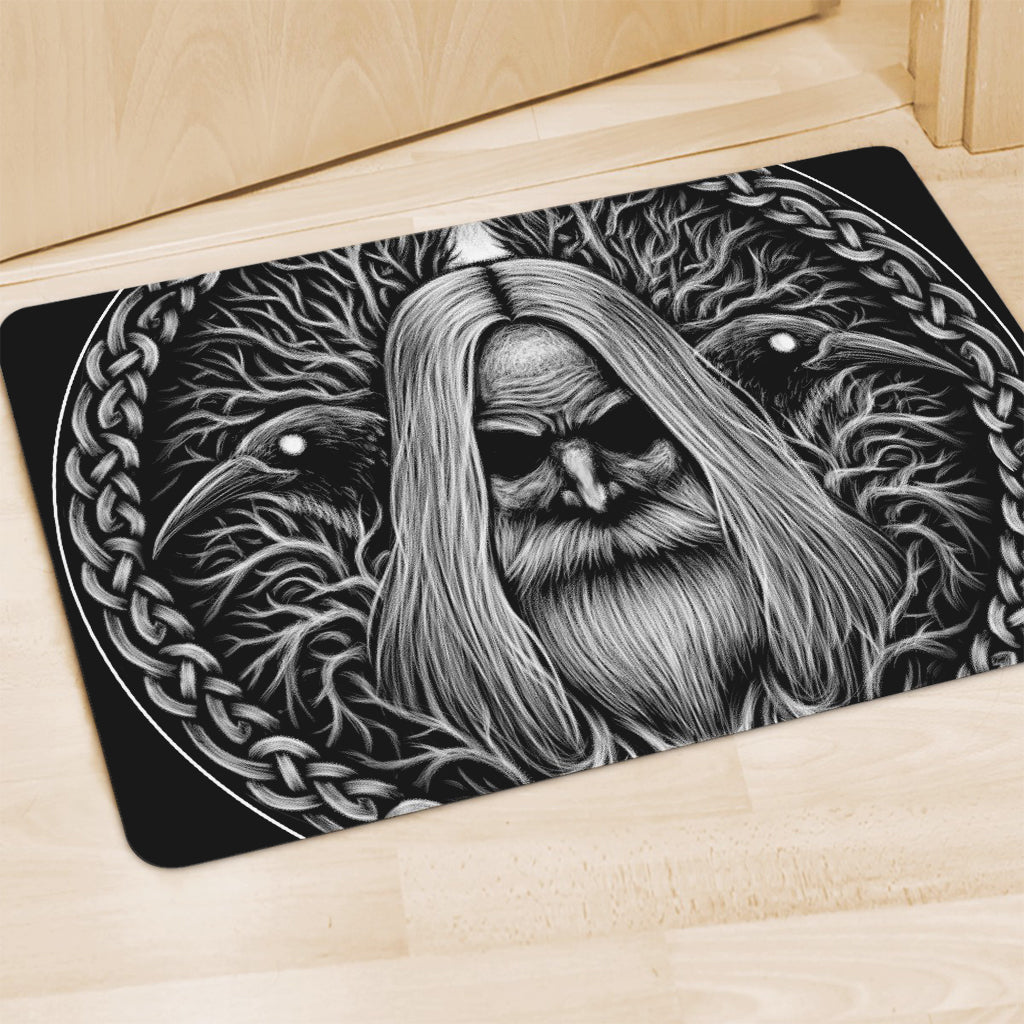 Black And White Odin With Crows Print Polyester Doormat