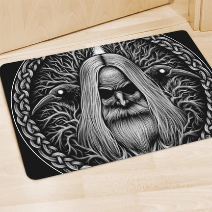 Black And White Odin With Crows Print Polyester Doormat