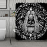 Black And White Odin With Crows Print Polyester Shower Curtain