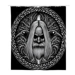 Black And White Odin With Crows Print Polyester Shower Curtain