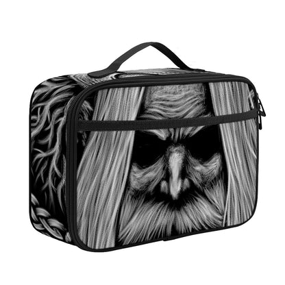 Black And White Odin With Crows Print Portable Lunch Bag