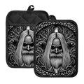 Black And White Odin With Crows Print Pot Holders With Pocket
