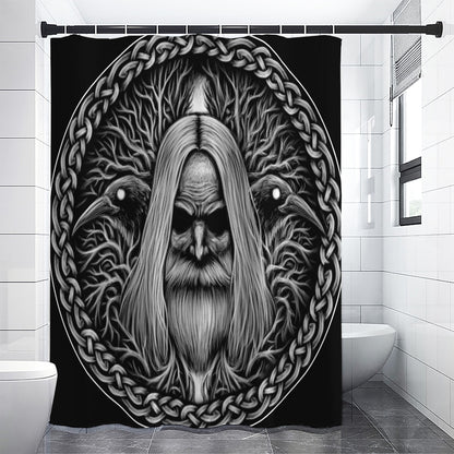 Black And White Odin With Crows Print Premium Shower Curtain