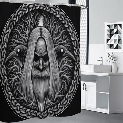 Black And White Odin With Crows Print Premium Shower Curtain