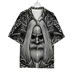 Black And White Odin With Crows Print Rayon Hawaiian Shirt