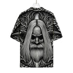 Black And White Odin With Crows Print Rayon Hawaiian Shirt