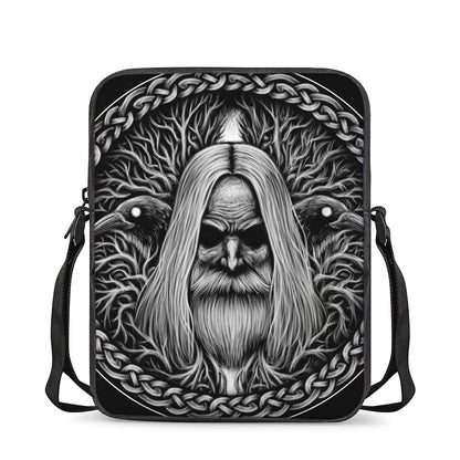 Black And White Odin With Crows Print Rectangular Crossbody Bag