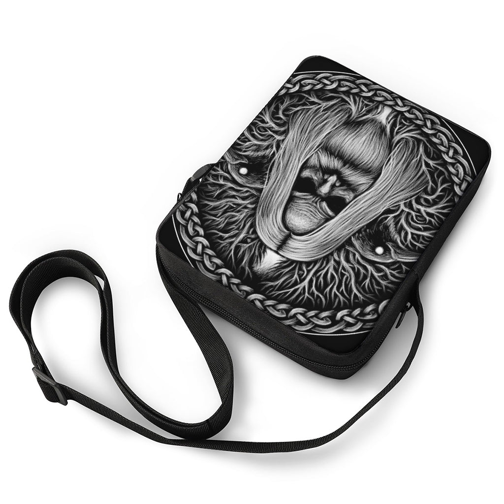 Black And White Odin With Crows Print Rectangular Crossbody Bag
