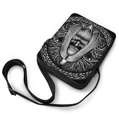 Black And White Odin With Crows Print Rectangular Crossbody Bag