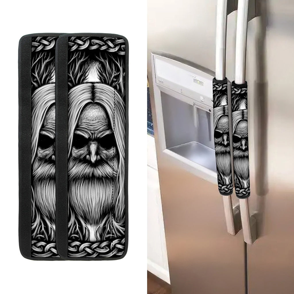 Black And White Odin With Crows Print Refrigerator Handle Covers