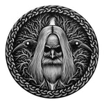 Black And White Odin With Crows Print Round Blanket