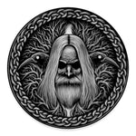 Black And White Odin With Crows Print Round Floor Mat