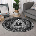 Black And White Odin With Crows Print Round Rug