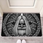 Black And White Odin With Crows Print Rubber Doormat