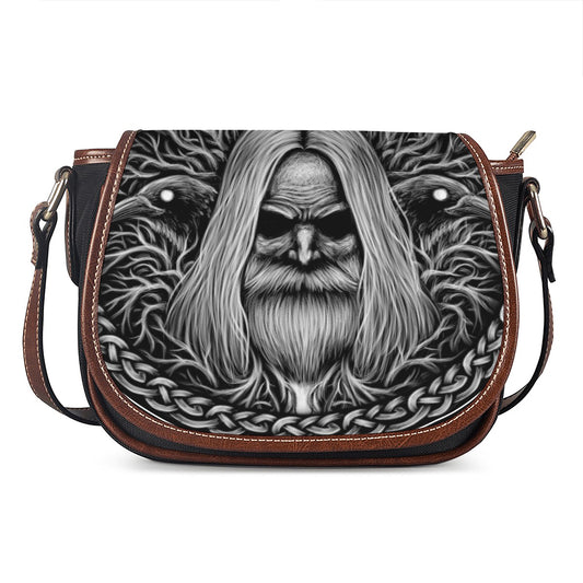 Black And White Odin With Crows Print Saddle Bag
