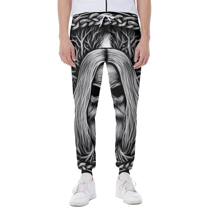 Black And White Odin With Crows Print Scuba Joggers