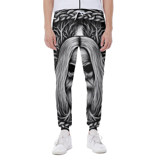 Black And White Odin With Crows Print Scuba Joggers