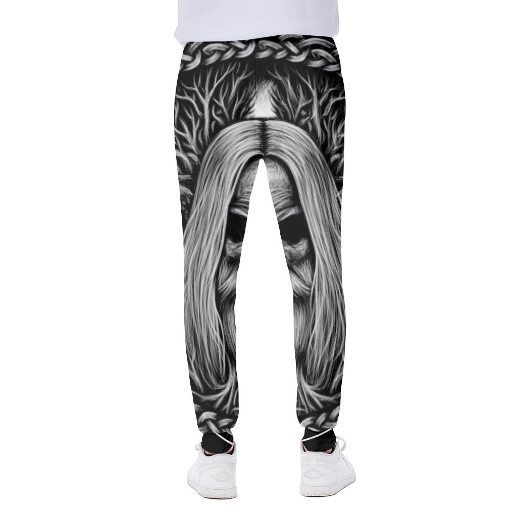 Black And White Odin With Crows Print Scuba Joggers