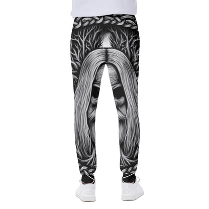 Black And White Odin With Crows Print Scuba Joggers