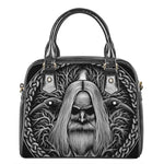 Black And White Odin With Crows Print Shoulder Handbag