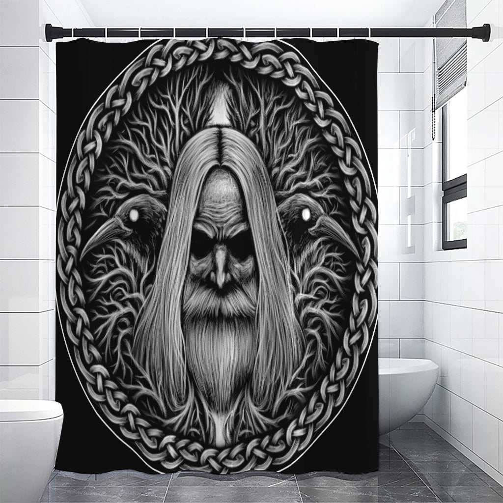 Black And White Odin With Crows Print Shower Curtain